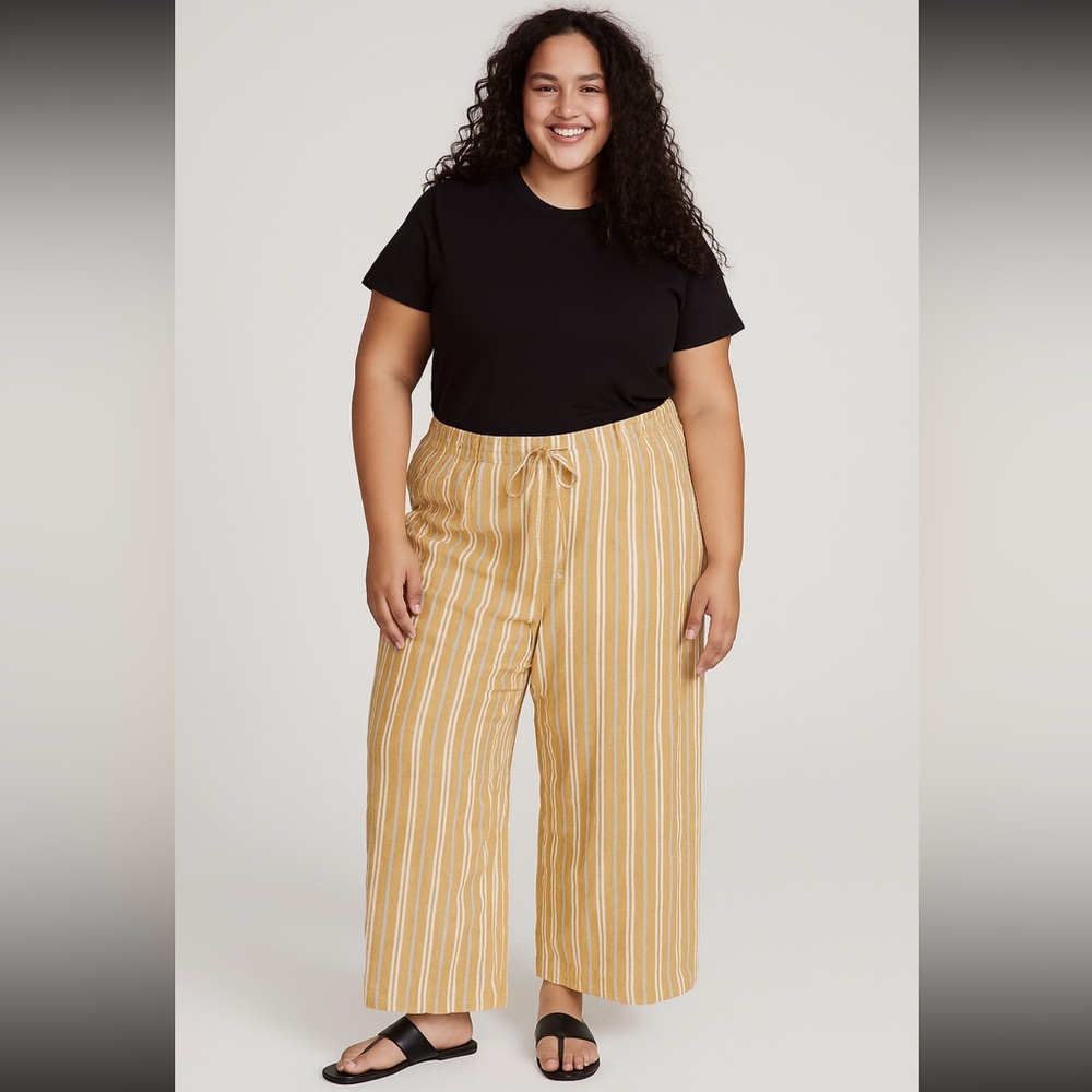 Per Se Mustard and White Striped Wide-Leg Pants